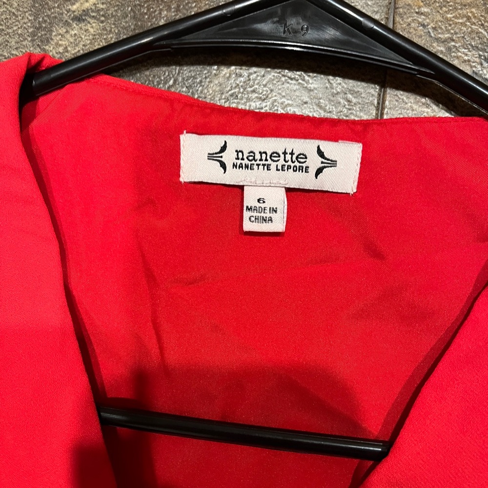 Nanette Lepore Red Wrap Midi Dress with Bishop Sleeve - Picture 2 of 10